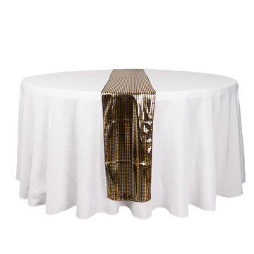 Shiny Black Gold Foil Linen Table Runner Disco Mirror Ball Theme, Polyester Table Runner - 12"x108"