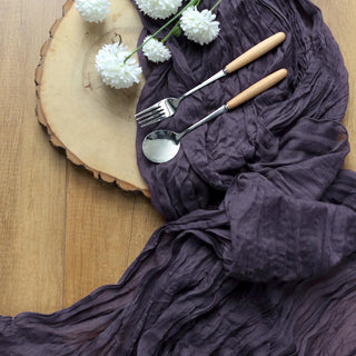 Add a Touch of Elegance with the 10ft Purple Gauze Cheesecloth Boho Table Runner