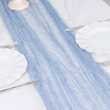 9ft Dusty Blue Sheer Crinkled Organza Table Runner, Premium Shimmer Chiffon Layered Table Runner