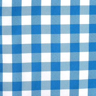 Blue and white gingham checkered fabric pattern close-up