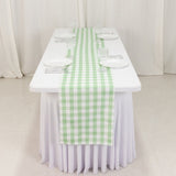 White Sage Green Buffalo Plaid Table Runner, Gingham Polyester Checkered Table Runner