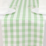 White Sage Green Buffalo Plaid Table Runner, Gingham Polyester Checkered Table Runner