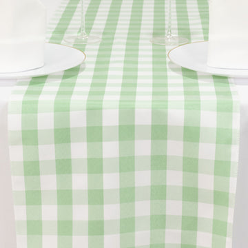 Polyester 14"x108" Table Runner Sage Green/White - Gingham Plaid Design