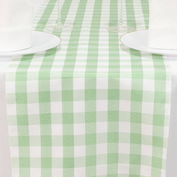 White Sage Green Buffalo Plaid Table Runner, Gingham Polyester Checkered Table Runner