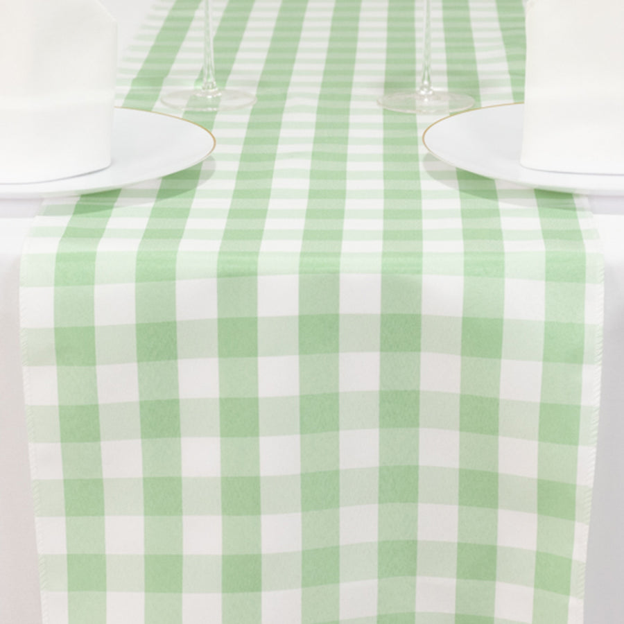 White Sage Green Buffalo Plaid Table Runner, Gingham Polyester Checkered Table Runner