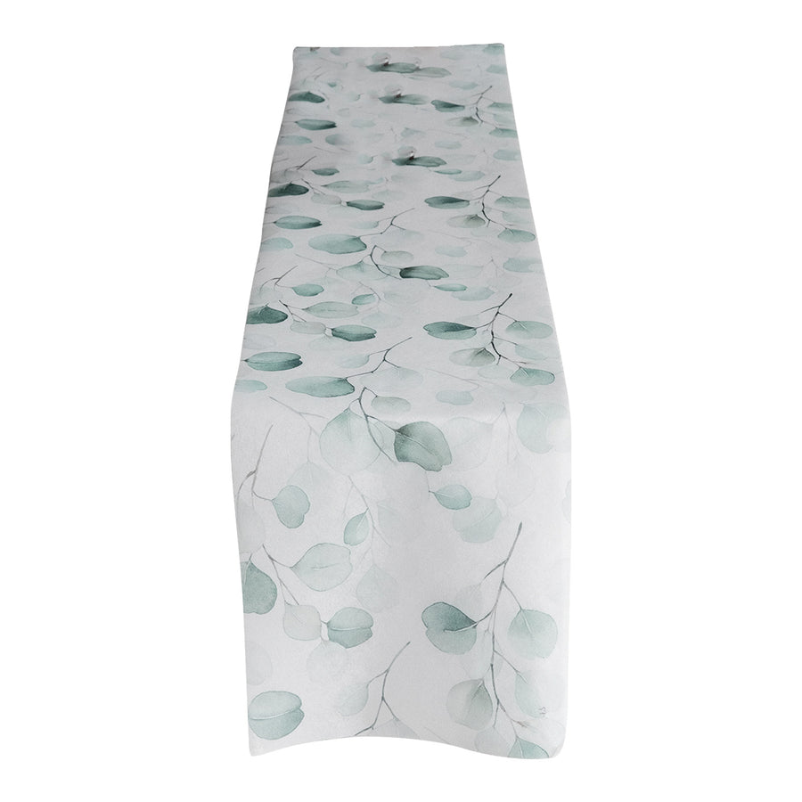 11x108inch White Green Non-Woven Eucalyptus Leaves Print Table Runner, Spring Summer Kitchen#whtbkgd