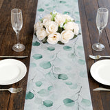 11x108inch White Green Non-Woven Eucalyptus Leaves Print Table Runner, Spring Summer Kitchen Dining