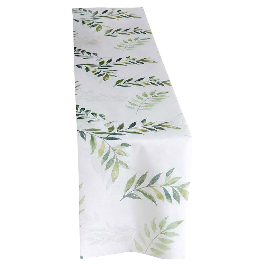11x108inch White Green Non-Woven Olive Leaves Print Table Runner, Spring Summer Kitchen#whtbkgd