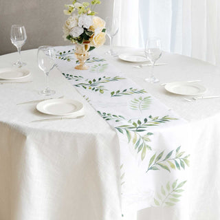Elevate Your Table Decor with the White Green Non-Woven Olive Leaves Print Table Runner