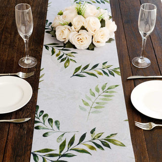 Timeless Elegance with the White Green Non-Woven Olive Leaves Print Table Runner