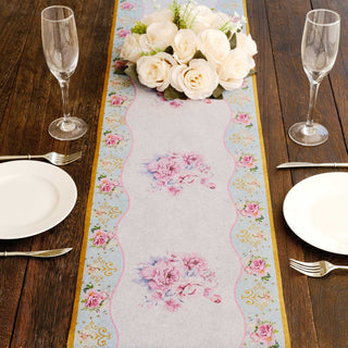 Indulge in Floral Elegance with the White Pink Non-Woven Peony Floral Table Runner