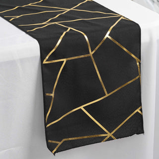 Black / Gold Foil Geometric Pattern Polyester Table Runner