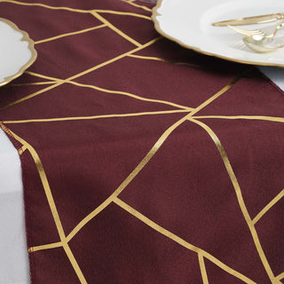 Burgundy / Gold Foil Geometric Pattern Polyester Table Runner