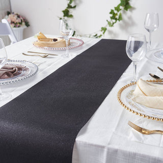 Elevate Your Event Decor with the 9ft Black Glitzing Glitter Table Runner