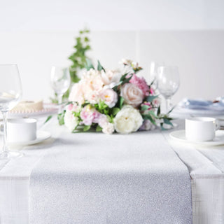Add a Touch of Elegance with the Silver Glitzing Glitter Table Runner