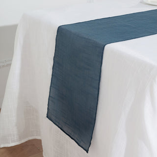 Experience Elegance and Durability with the Blue Linen Table Runner
