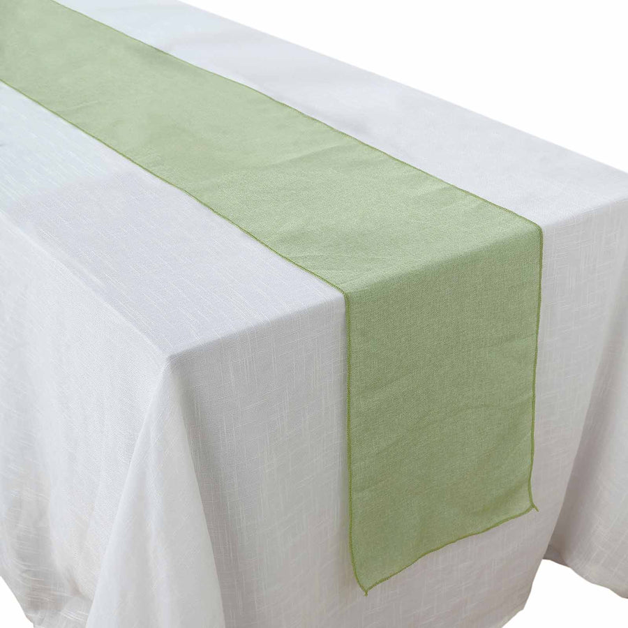 14x108Inch Sage Green Boho Chic Rustic Faux Burlap Cloth Table Runner#whtbkgd