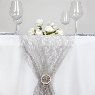 Create a Luxurious Ambiance with the Silver Floral Lace Table Runner