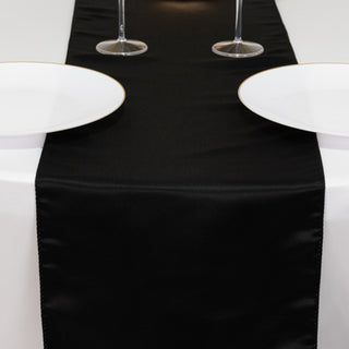 <h3 style="margin-left:0px;"><span style="background-color:transparent;color:#111111;">Elegant Black Seamless Lamour Satin Table Runner 12"x108"</span>