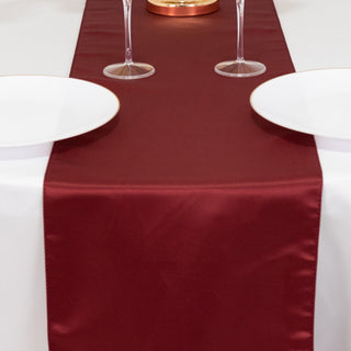 <h3 style="margin-left:0px;"><span style="background-color:transparent;color:#111111;">Elegant Burgundy Seamless Lamour Satin Table Runner 12"x108"</span>