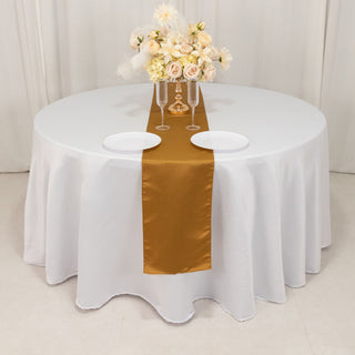 <h3 style="margin-left:0px;"><span style="background-color:transparent;color:#111111;">Elegant Gold Seamless Lamour Satin Table Runner 12"x108"</span>