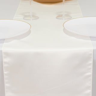 <h3 style="margin-left:0px;"><span style="background-color:transparent;color:#111111;">Elegant Ivory Seamless Lamour Satin Table Runner 12"x108"</span>