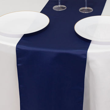 12"x108" Navy Blue Lamour Satin Table Runner