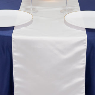 <h3 style="margin-left:0px;"><span style="background-color:transparent;color:#111111;">Elegant White Seamless Lamour Satin Table Runner 12"x108"</span>