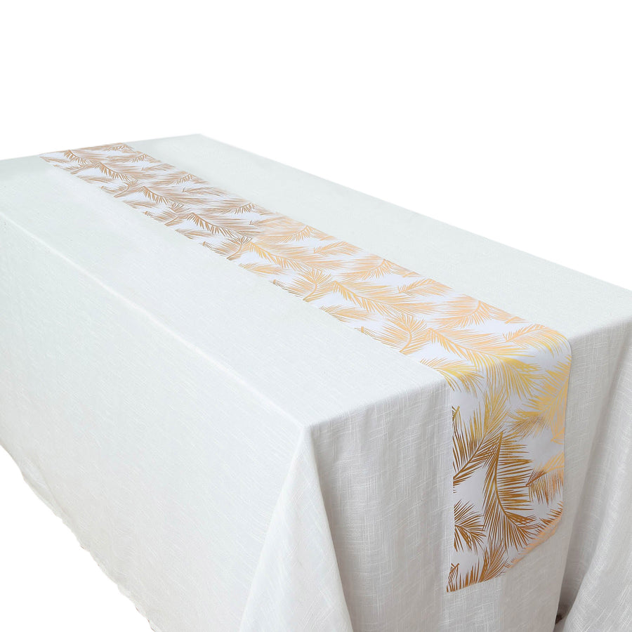 108inch Metallic Gold Palm Leaves Non-Woven Foil Table Runner#whtbkgd