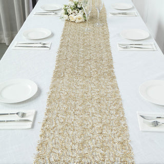Add a Touch of Luxury with the Gold Sequin Mesh Schiffli Lace Table Runner