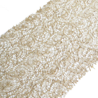Create a Mesmerizing Tablescape with the Sparkly Gold Sequin Mesh Schiffli Lace Table Runner
