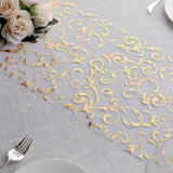 12x108inch Metallic Gold Sheer Organza Table Runner with Embossed Foil Flower Design