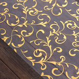 12x108inch Metallic Gold Sheer Organza Table Runner with Embossed Foil Flower Design