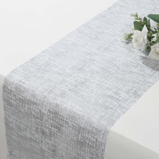 Elevate Your Table Setting with Shiny Silver Glitter Mesh Polyester Table Runner
