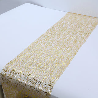 Enhance Your Table Decor with Sparkling Gold Glitter Mesh Polyester Table Runner