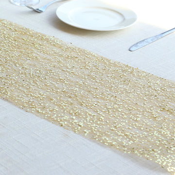11"x108" Metallic Gold Sequin Mesh Polyester Table Runner