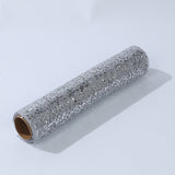 Metallic Silver Sequin Mesh Polyester Table Runner - 11x108inch#whtbkgd