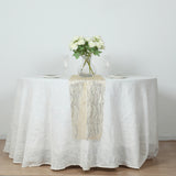 5 Pack Gold Mesh Organza Table Runners with Gold Foil Water Wave Pattern