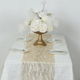 5 Pack Gold Mesh Organza Table Runners with Gold Foil Water Wave Pattern