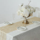 5 Pack Gold Mesh Organza Table Runners with Gold Foil Water Wave Pattern