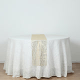 5 Pack Gold Mesh Organza Table Runners with Gold Foil Water Wave Pattern