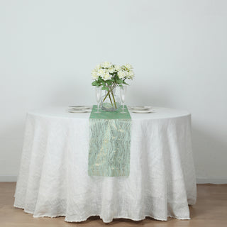 <span style="background-color:transparent;color:#000000;">Hunter Green Mesh Organza Table Runner with a Touch of Gold Glamour</span>