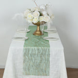 5 Pack Hunter Emerald Green Mesh Organza Table Runners with Gold Foil Water Wave Pattern