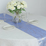 5 Pack Royal Blue Mesh Organza Table Runners with Gold Foil Water Wave Pattern