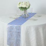 5 Pack Royal Blue Mesh Organza Table Runners with Gold Foil Water Wave Pattern