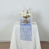 5 Pack Royal Blue Mesh Organza Table Runners with Gold Foil Water Wave Pattern