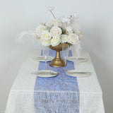 5 Pack Royal Blue Mesh Organza Table Runners with Gold Foil Water Wave Pattern