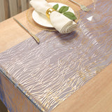 5 Pack Royal Blue Mesh Organza Table Runners with Gold Foil Water Wave Pattern