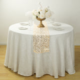 5 Pack White Mesh Organza Floral Table Runners with Gold Foil Leaf Vines - 12x108inch