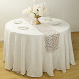 5 Pack White Mesh Organza Floral Table Runners with Gold Foil Leaf Vines - 12x108inch